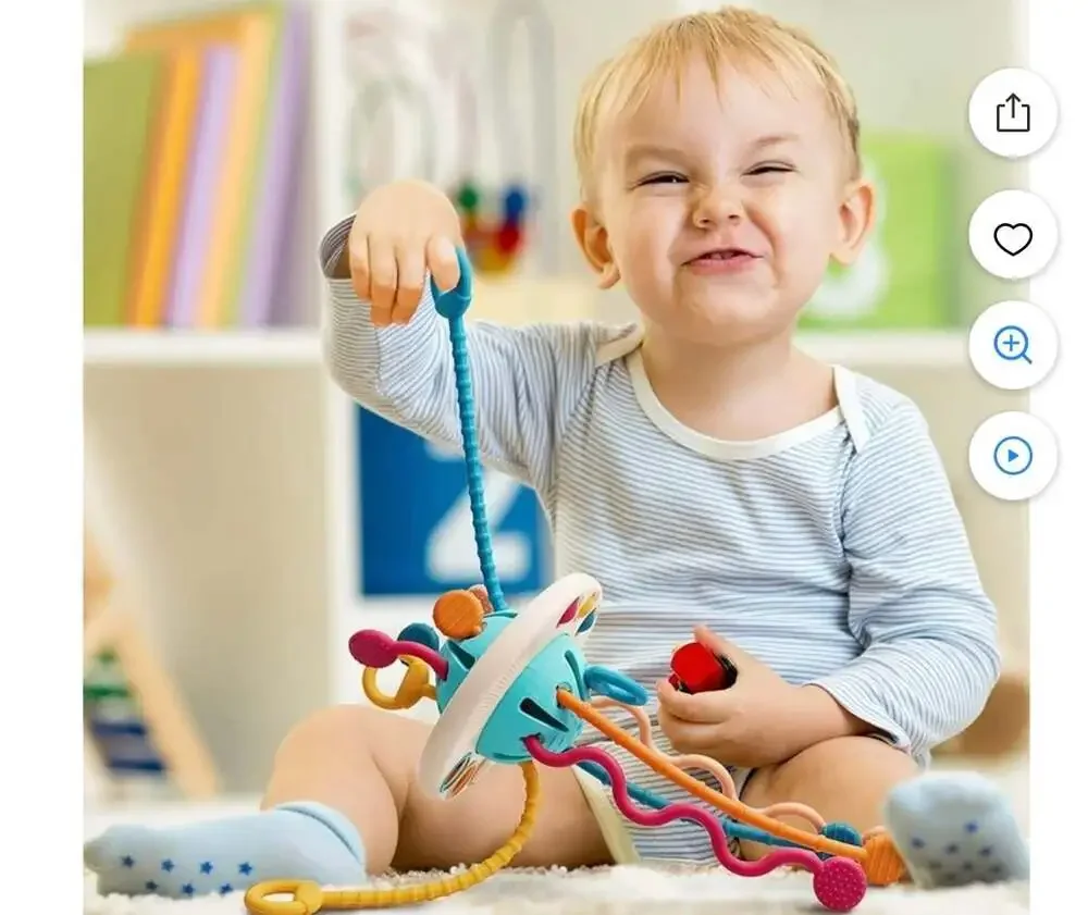 Montessori Baby Sensory UFO Activity Toy with Pull Strings and Popping Bubbles